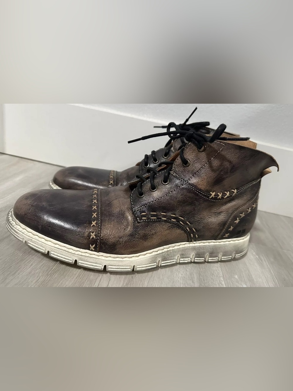 Bed Stu Mens Brown Leather Lace Up Ankle Boots Casual Shoes Size 10